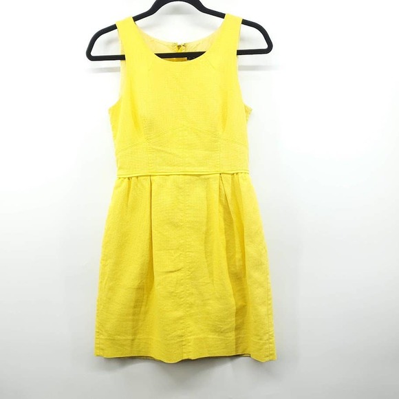 J Crew Factory Yellow Canary Textured Cotton Dress Pockets Lined 2 - Picture 2 of 14